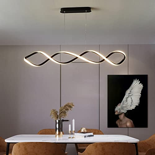 LED Hängeleuchte Esstisch Pendelleuchte höhenverstellbar Kronleuchter mit Fernbedienung Pendellampe Moderne Hänge lampe für Esszimmer wohnzimmer Schlafzimmer Küche Büro Leuchte (Schwarz, L120cm)