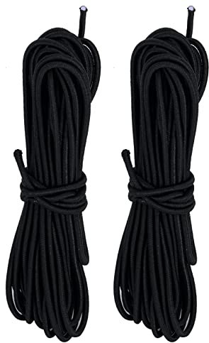 AKHTART 2Pcs Black Elastic Cord, 2mm Round Hat Elastic, 10 Meter Bungee Cord, Elastic String, Stretchy Cord for Craft/Masks/Party Hats/Sewing Accessories/Hairbands/Backpack/Tent Poles/Camping