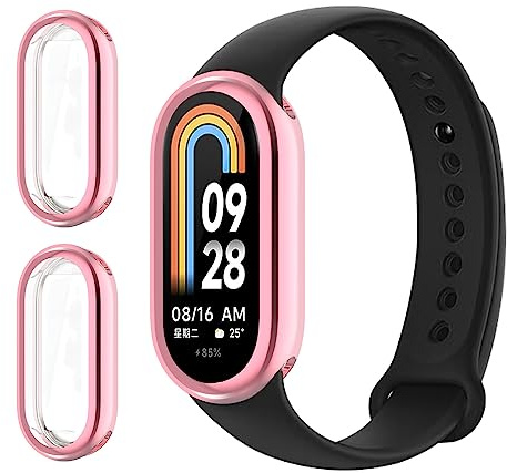GIOPUEY [2 Pack Funda para Xiaomi Mi Band 8, TPU morbido, Resistente agli urti, Xiaomi Mi Band 8 Case - Pink+Pink