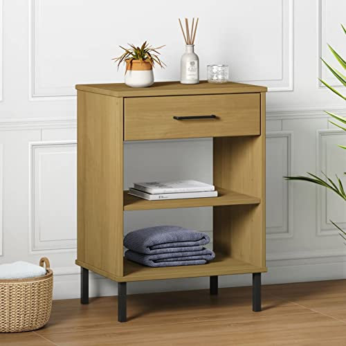 Homgoday Mobiler Konsolentisch Beine Metall Braun Massivholz Kiefer Oslo Couchtisch Couchtisch Tisch für Büro Schlafzimmer Garten