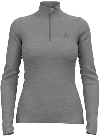 Odlo Damen Funktionsunterwäsche Langarm Shirt mit Reißverschluss Merino 200, odlo Steel Grey Melange, L