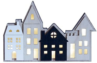 Spetebo LED Weihnachts Stadt Aufsteller aus Holz - 23 x 16 cm - Deko Häuserzeile warm weiß beleuchtet - Weihnachtsdorf Skyline Silhouette Tisch Fenster Advent Deko