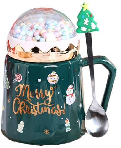 ZONEWD Set Weihnachtsbecher,Becher mit Deckel und Löffel - Weihnachtsteetasse für Wintergeschenke, Weihnachts- und Erntedankfest-Tassen für Kaffee, heiße Schokolade, Eierlikör