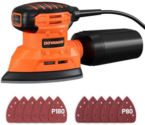 DOVAMAN DLS03A Levigatrici di Precisione 130W, Fino a 12000RPM, 12PCS Carta Vetrata Adesiva, Due Opzioni di Raccolta della Polvere, Bassa Vibrazione, Levigatrice per Legno e Acciaio