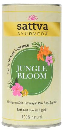 Sattva Badesalz und Fußbad Jungle Bloom - Entspannungsbad mit exotischem Blumenduft - 100% natürliche Badekristalle aus Epsom Salz, Himalaya Salz und Meersalz - für Männer und Frauen - 300g