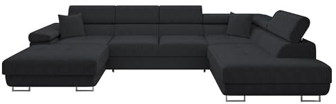Mirjan24 Ecksofa Torezio Bis Cord mit Bettkasten, Einstellbare Kopfstützen, Sofa mit Schlaffunktion, Eckcouch für Wohnzimmer, U-Form Couch mit Bettfunktion (Poso 135, Seite: Rechts)