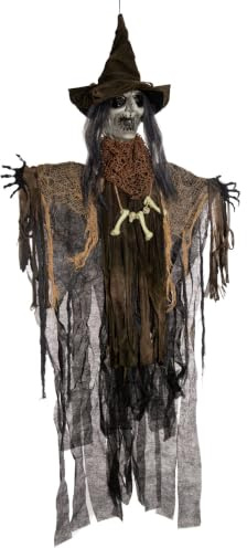 Horror-Shop Gruselige Voodoo Hexe mit Bewegung, Leuchtaugen & Ton 110 cm