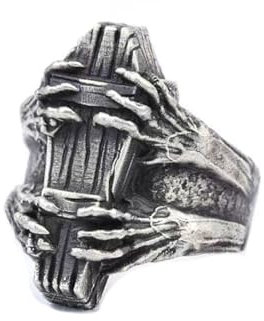 Caiduoduo Punk Vintage Edelstahl Sarg Ring Schädel Hand Ring Für Männer Einzigartige Mode Gothic Biker Amulett Schmuck