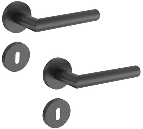 KARATINTL Türklinken Schwarz,Türgriffe Schwarz matt,Türklinke Türgriff-Set,Schwarz matt für Zimmertüren DIN-Norm (Black-BB Buntbart)
