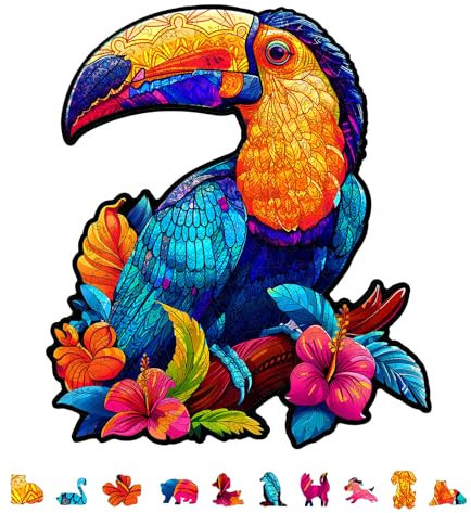 GLOBLELAND Holzpuzzle Erwachsene 200 Teile Holzpuzzles Großschnabel Papagei Wooden Puzzle Unregelmäßige Einzigartige Puzzle für Erwachsene Kreatives Weihnachten Geschenke 11x12.7 Zoll