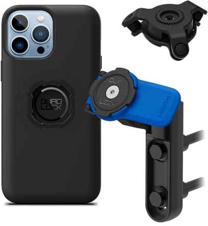 Quad Lock Motorcycle Brake Clutch Phone Mount Kit with Vibration Dampener and iPhone 13 Pro Max MAG Case