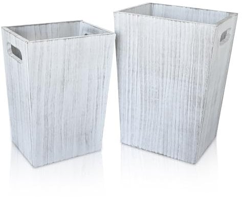 Whemyreat Lot de 2 corbeilles à papier en bois véritable - Style ferme rustique - Pour bureau, salle de bain, salon, chambre à coucher et plus encore - Pas de montage nécessaire (blanc)
