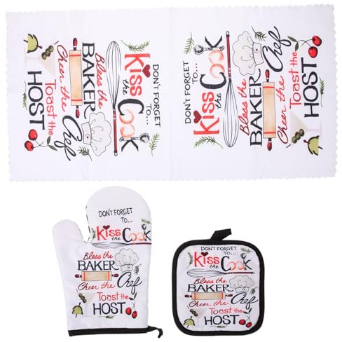 KOMBIUDA Set De Torchons Cuisine Et Maniques Résistants Chaleur pour Four Protection Anti-brûlure Polyester Et Confortable pour Usage Domestique