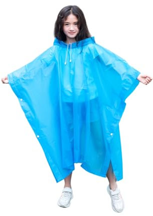 flintronic Kids Waterproof Rain Poncho, Kids Portable Raincoat Rain, Reusable EVA Raincoat for Girls Boys, Lightweight Rainwear Children with Hood and Buttons, for School Outdoor Travel Hiking