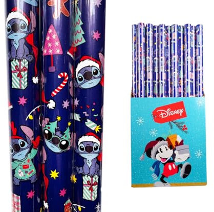 Geschenkpapier Weihnachten Stitch aus Disney's Lilo & Stitch (3 Rollen) - Weihnachtsgeschenkpapier Stitch für Disney Fans