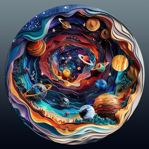 KaayeeWood Holzpuzzle Erwachsene,3D Vision Effekt Universum Holzpuzzle,Einzigartige Wooden Puzzle Mit Geschenkbox,Geschenke für Kinder und Erwachsene(34 * 34cm-300 Stück)