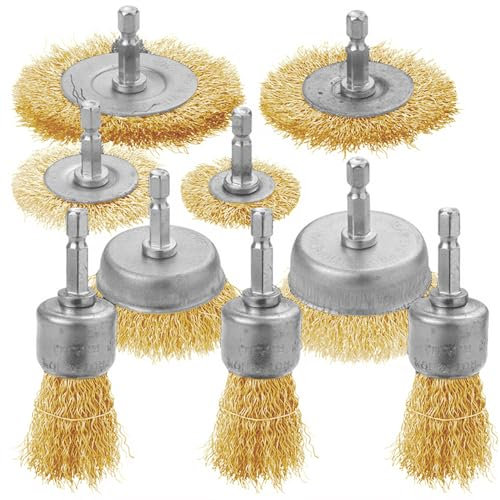 9Pcs Wire Wheel Cup Brush Drills Set, Wire Brush Kit for Drill, 1/4 Hex Shank High Carbon Steel Wire Brush Kit, Drill Brush Attachment for Cleaning, Rust & Paint Removal, Polishing