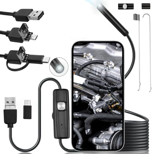 Endoskopkamera 5.5 mm Kamera mit USB, 8 Einstellbaren LED Lich, 1080P Type C und Micro-USB Stecker 5,5 Meter, Endoskop-Kamera Handy, Endoskop-Kamera Handy Wasserdichtes Ip67 für Android & iOS Tablet