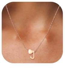 AFSTALR Rose Gold Initial Necklace for Women Stainless Steel J Letter Name Necklace with Tiny Heart Pendant Personalised Necklaces Jewellery Birthday Gifts for Women Girls