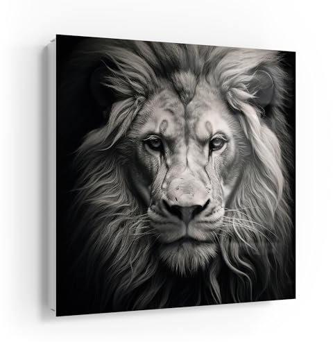 DEQOART Schlüsselkasten weiß | 30x30 cm | Motiv Aristokratischer Löwe | Glas & Metall Schlüssel-Box | Schlüsselschrank mit 50 Haken + 2 Magnete | Moderne Design Box magnetisch & beschreibbar
