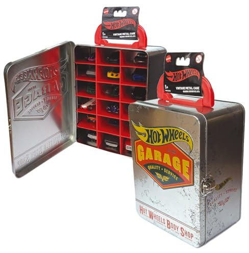 Hot Wheels Vintage 1:64 Scale cars Metal Car Carry Case I 18 Toy Storage & Organiser Gift for Collectors Kids Ages 3 Years Old Up 3D HW Race lid design (Cars not included)
