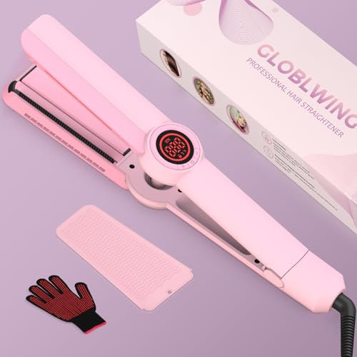 Hair Straightener, 1 Inch Ceramic Flat Iron with Infrared and Negative Ions for Less Frizz, Shiny, Smooth Hair Professional Hot Styling Tools Dual Voltage LED Display, Pink
