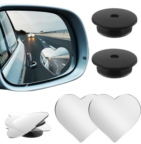 2 Pcs Blind Spot Mirror,Cars Heart Side Mirror Blindspot Glass Frameless Removable Wide Angle Convex Rear View Mirrors for Universal Cars (Self-Adhesive)