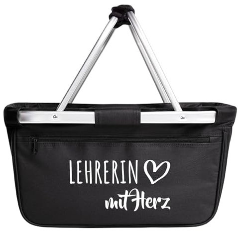 Huuraa Einkaufskorb faltbar Lehrerin mit Herz Geschenk 20 Liter Tragekorb Black Lehrerin Geschenkidee