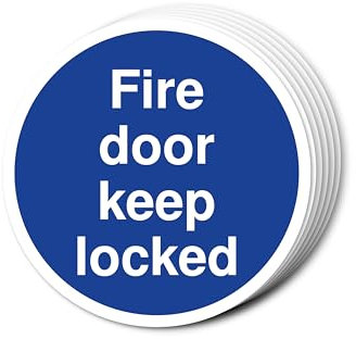 Fire Door Keep Locked Signs 80mm x 80mm Multi Pack Strong Adhesive Vinyl Stickers for Fire Door Safety (6)