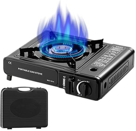 Estufa de Butano, Estufa de Camping Portátil de 2900W, Camping BBQ Kit de Esttufa Gaas con Funda de Transporte, Quemador de Gaas Butano, Quemador de cocina Aire Libre para Playa, Picnic, Supervivencia