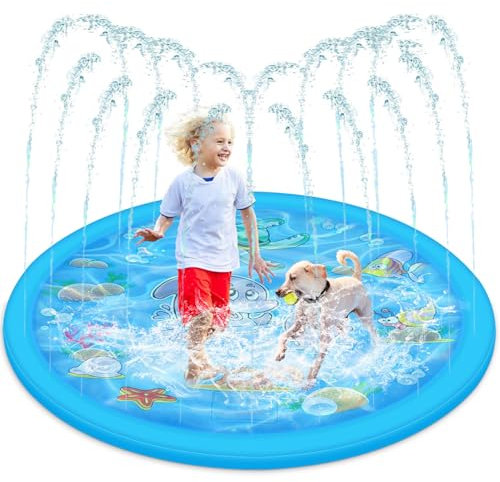 Dog Pool, Small Paddling Pool for Kids, Summer Garden Beach Foldable Outdoor Sprinkler Play Mat for Boy Girls Children Dog Splash Pool Water Toy (Blue Sea (150cm/59in))