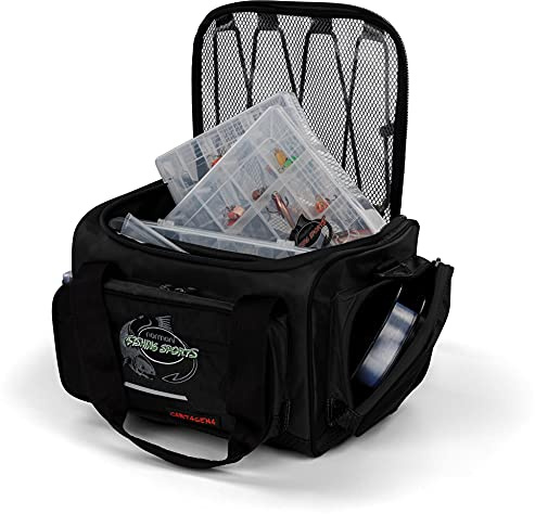 normani Angeltasche Anglertasche mit Kunstköderboxen Fischertasche Karpfentasche Spinnangeltasche Forellentasche mit 4 Geräteboxen Tackle Bag Dunkelschwarz OneSize
