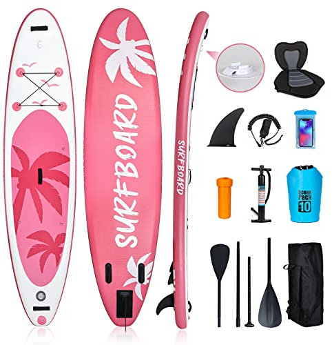 ZealWe Aufblasbares Stand Up Paddling SUP Board Paddleboard Surfboard, 335cm Standup Paddle Aufblasbar Set bis 150kg, Surfbrett für stand-up, Komplettes Zubehör mit Sitz Alu-Paddel Rucksack Pumpe Rosa