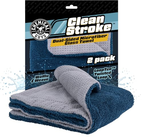 Chemical Guys Clean Stroke Dual-Sided Microfiber Glass Towels - 16 x 16 Premium Streak-Free Cloths for Cars, Trucks, SUVs - Scratch-Free, Lint-Free Detailing Towels for Clear Glass & Mirrors