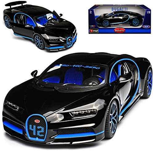 alles-meine.de GmbH Bugatti Chiron Coupe Schwarz Weltrekord Version Ab 2016 1/18 Burago Modell Auto mit individiuellem Wunschkennzeichen