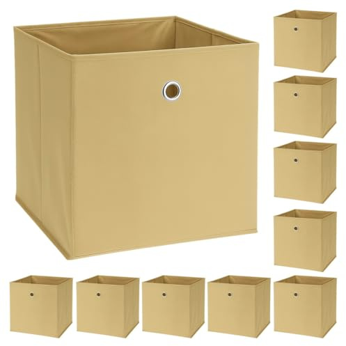 Murago 10er Set Faltbox ca. 30x30x30 cm - Beige - Würfel Aufbewahrungsbox faltbar Aufbewahrungskörbe Deko Korb Boxen Wohnzimmer Stoff für Kleidung Büro Regalkorb Klappbox Schlafzimmer Körbe