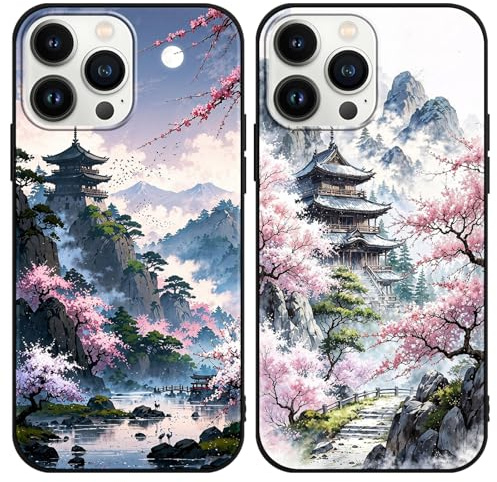 PBNDJVG 2 Pack Phone Case For iPhone 12 Pro Max 6.7 inch, Anime Japanese Retro Art Flowers Zen Pattern Shockproof Soft Aesthetics Design Protection Cover for Children Boy Girl, Black