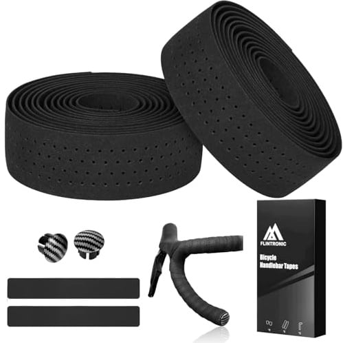 flintronic 2 Rolls Road Bike Handlebar Tape, Bicycle Handlebar Tape with End Plugs and Adhesive Strips,Anti-slip & Shock-absorbing, EVA Comfortable Grip - 2 x 210 cm x 3 cm