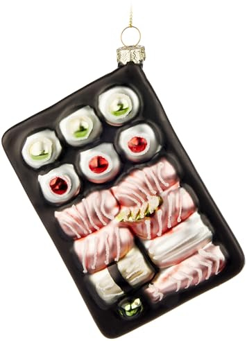 BRUBAKER Sushi Box Weihnachtskugel aus Glas - Handbemalt und Mundgeblasen - Christbaumschmuck Lustig - Christbaumkugel Essen Figuren Weihnachtsdeko Anhänger - Deko Baumkugel