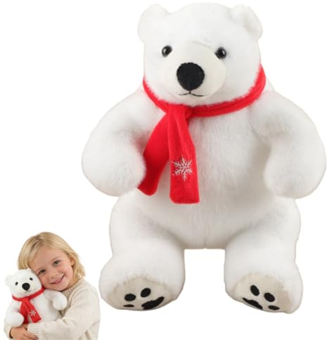 Xiyocadt Eisbär Plüschtier Weiß – Weiches Kuscheltier für Kinder, Flauschiger Stofftier Bär in 15–30 cm, Geschenkidee für Weihnachten & Geburtstag (Mit Schal,20CM)