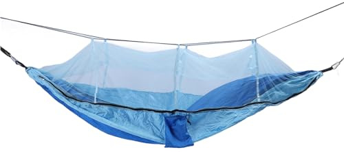 Outdoor Hängematte mit Netz, 210T Nylon, 260x140cm, bis 300kg Belastbarkeit – leicht, reißfest, atmungsaktiv für Camping, Garten, Picknick (Königsblau mit Hellblau (hellblaues Netz))