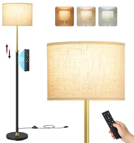 VASAGLE Lampadaire, Lampe sur Pied, Hauteur Réglable de 140 à 170 cm, Style Moderne, Interrupteur à Pied, Abat-Jour en Tissu, Douille E27, avec Télécommande, Noir d'Encre LFL005BD02