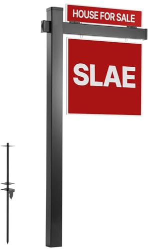 VEVOR Poteau pour Panneau Immobilier, Hauteur 1845 mm, Support de Signalisation en PVC pour Maison, Jardin, Extérieur, avec Bras de 915 mm pour Panneaux jusqu'à 610 mm, Noir (Panneau Non Inclus)