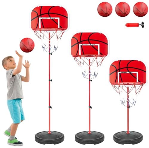 JOTOL Canasta Baloncesto Infantil,Aro de Baloncesto para Niños Incluir 3 Bolas,2Red,Bomba,Altura Ajustable de 50 a 150 cm,Aro de Baloncesto para Interior y Exterior para Niños de 2 a 6 Años