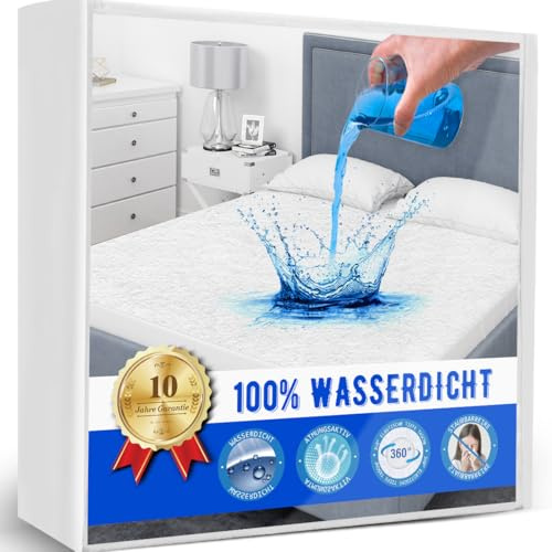 Matratzenschoner 90 x 200 x 30 cm Wasserdicht, Frottee Matratzenauflage Atmungsaktiv & Geräuschlos, Matratzenschutz, Rundum Elastisch Weiß