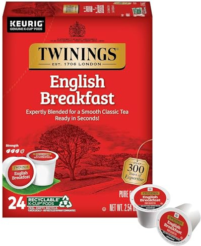 Twinings English Breakfast Black Tea K-Cup Pods for Keurig, 24 Count (Pack of 1), Smooth, Flavourful, Robust, Caffeinated, Enjoy Hot or Iced