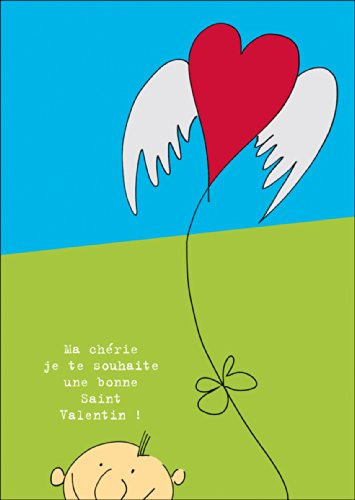 Kartenkaufrausch romantische, französische Liebeskarte mit geflügeltem Herz: Ma chérie je te souhaite une bonne Saint Valentin ! • Glückwunsch Grußkarte mit Umschlag für Lieblingsmenschen