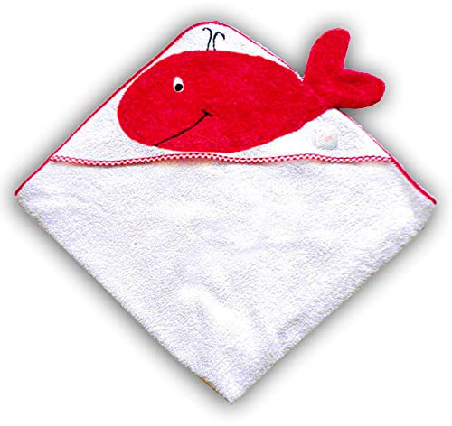 Zigozago - Kinder Bade-Handtuch mit Kapuze handgefertigt Wal - 75 X 75 cm (100% Baumwoll-Frottee) Farbe: Rot