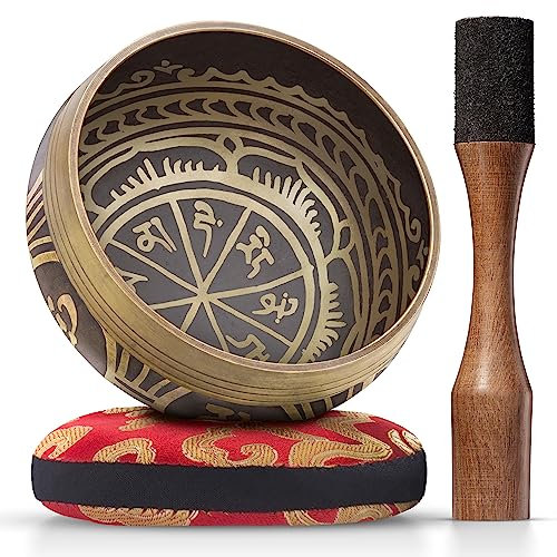 Campana Tibetana – Campane Tibetane per Meditazione – Campana Tibetana Originale per la Purificazione – Silent Mind – Include un Cuscino e Bastoncino con Impugnatura a Matita