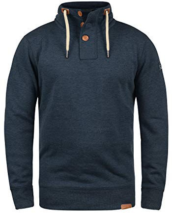 Solid SDTripTroyer Herren Sweatshirt Troyer Pullover mit Stehkragen Knopfverschluss Reißverschluss Kordelzug Rippbündchen Baumwollmischung Regular fit, Größe:L, Farbe:Insignia Blue Melange (8991)